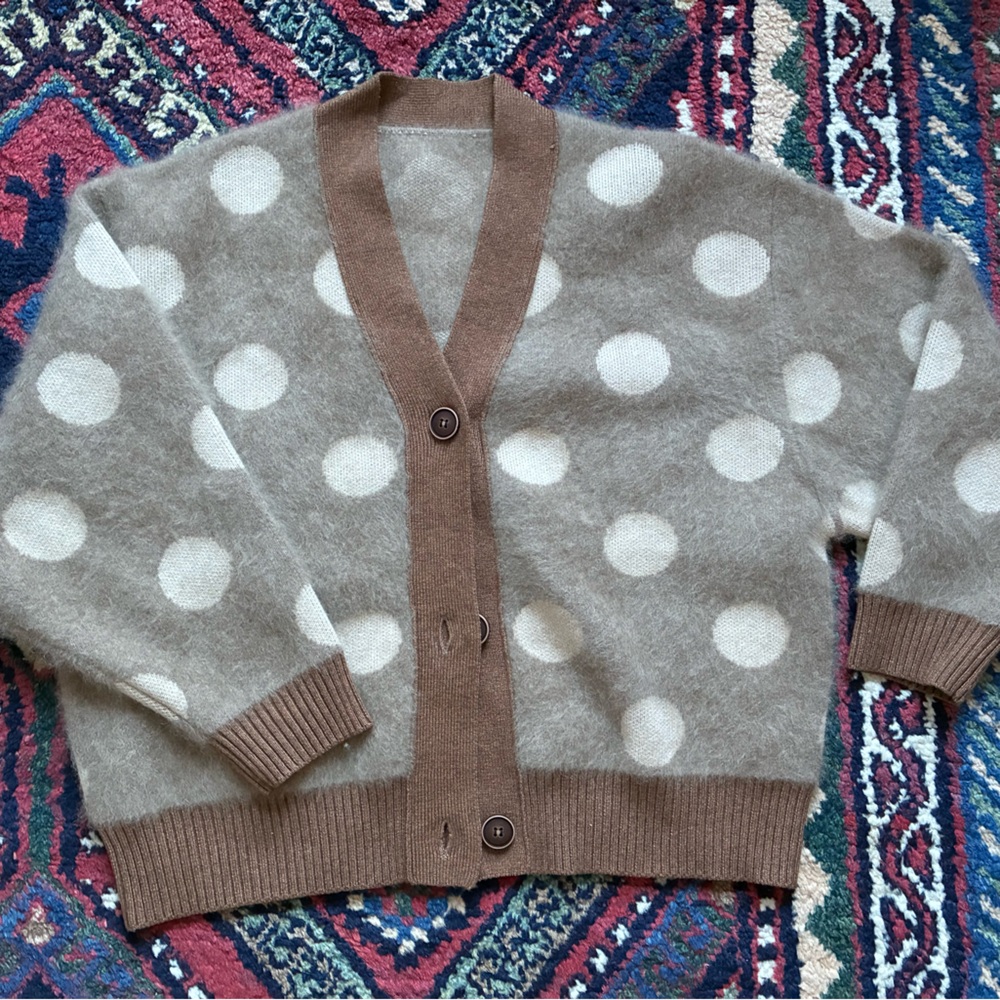 Elegant Polka Dot Cardigan - Cream and Tan